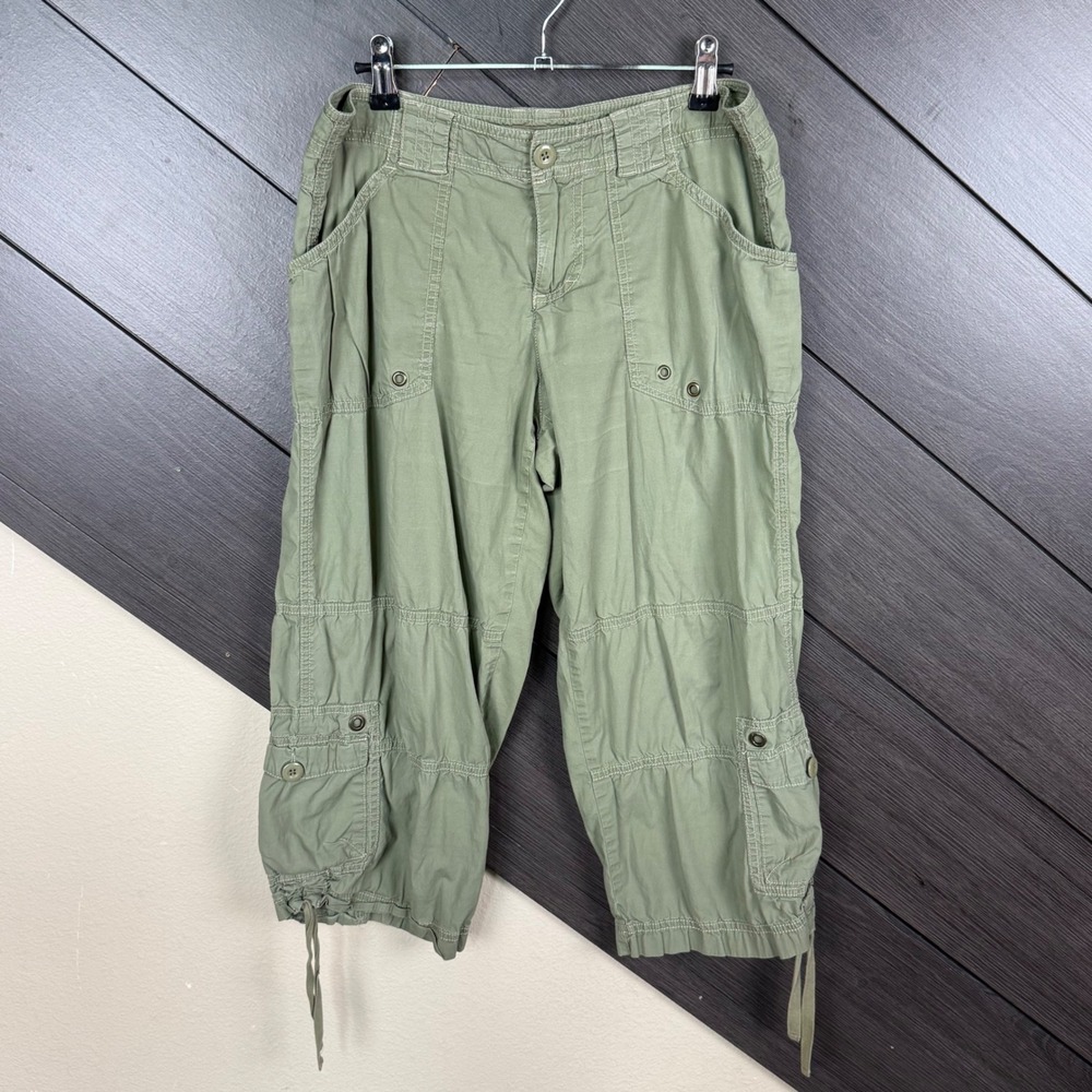 Lucy Women's Medium Sage Green Cotton Stretch Cargo Capri Pants Utility Y2K